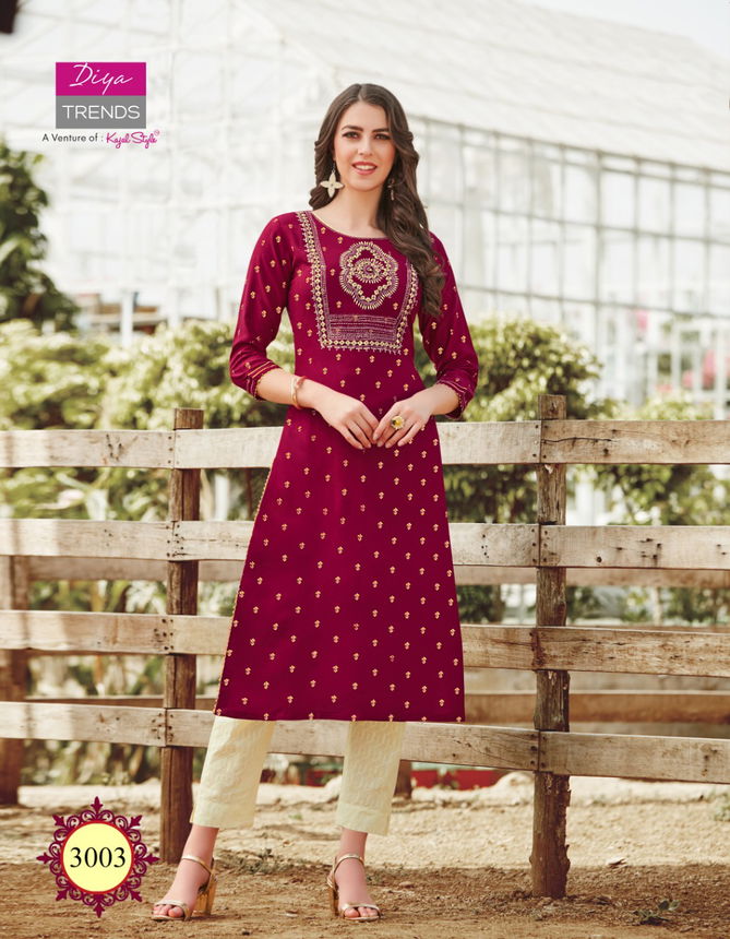 Victoria 3 Latest Fancy Designer Ethnic Wear Heavy Rayon Foil Print Designer Kurtis Collection
