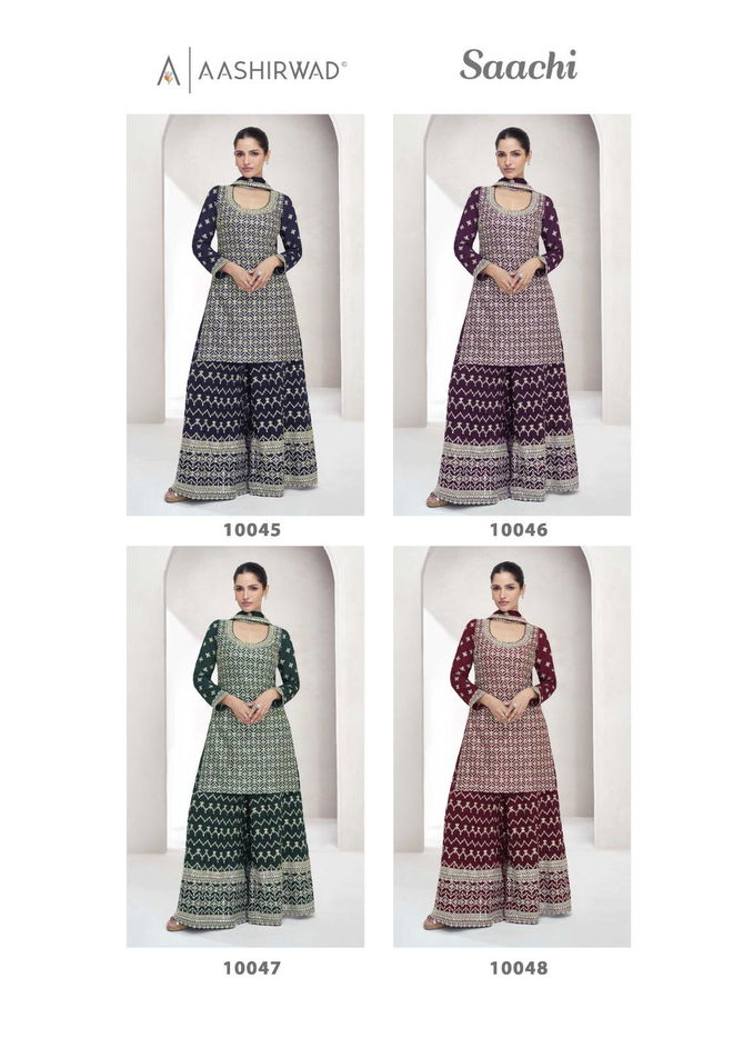 Saachi By Aashirwad Designer Chinon Silk Readymade Suits Wholesalers In Delhi