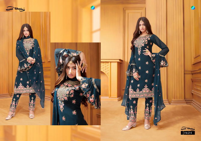 Y.C Shahnaz Ltaest Designer Wedding Wear Blooming Georgette Embroidery Work Top With Bottom With Najnin Dupatta Salwar Suits Collection