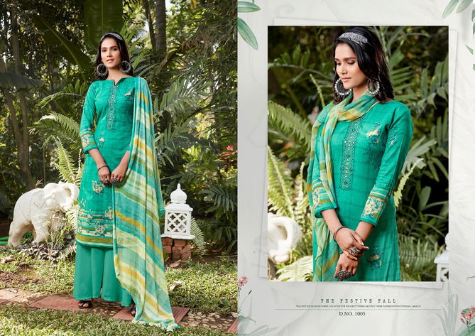 Anita Kesariya Raazi Casual Wear Pure cambric Digital Print with neck embroidery Mirror work Designer Dress Material Collection
