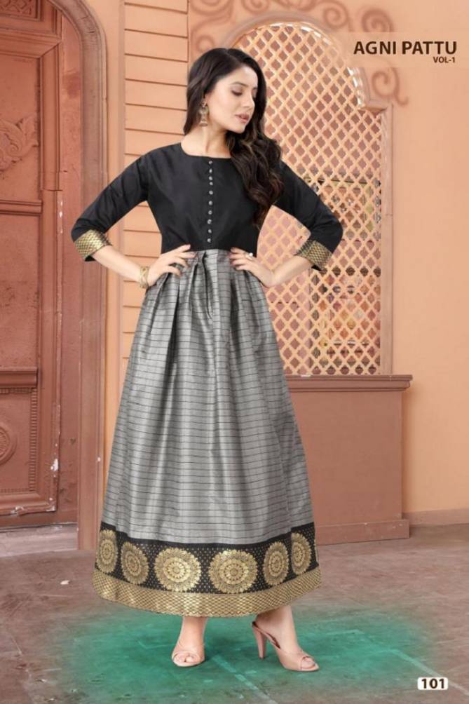 Agnipattu 1 Latest Casual Wear Long Anarkali Silk Gown Kurti Collection
