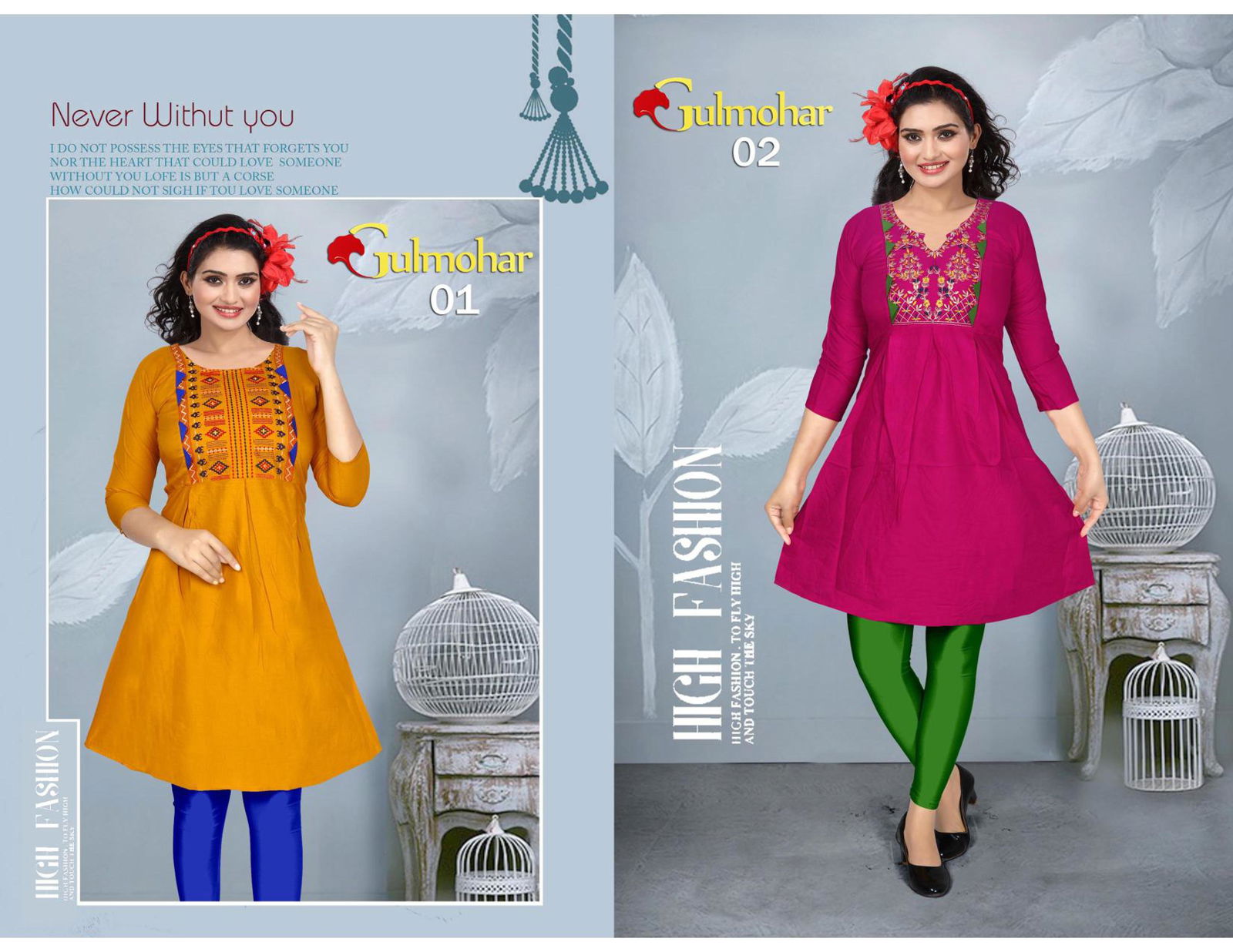 Pooja Gulmohar Casual Wear Rayon Embroidery Designer Kurtis Collection
