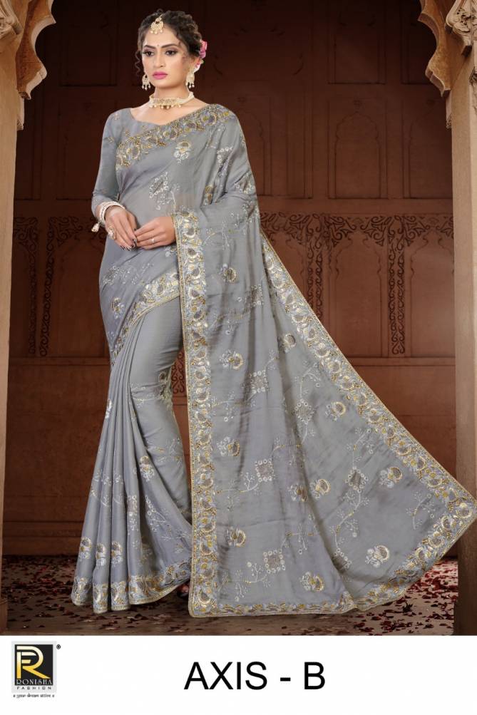 Ronisha Axis Latest Heavy Festive Wear Designer Satin Chiffon Saree Collection