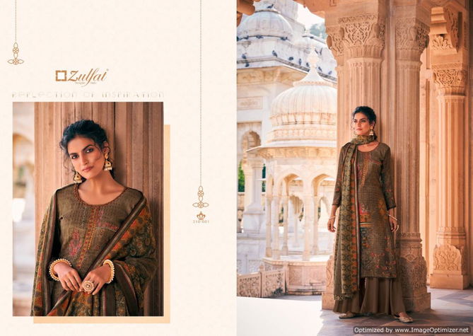 Zulfat Olive Latest Pure Pashmina Print with Heavy Embroidery Casual Wear Designer Dress Material Collection 