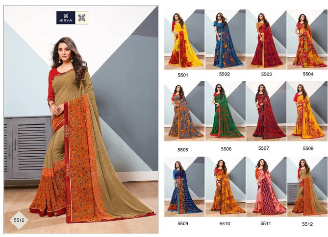 Hirva Sakhiya Latest Regular Wear Chiffon Printed With Full Lace Saree Collection Available Full Set At Wholesale Price 