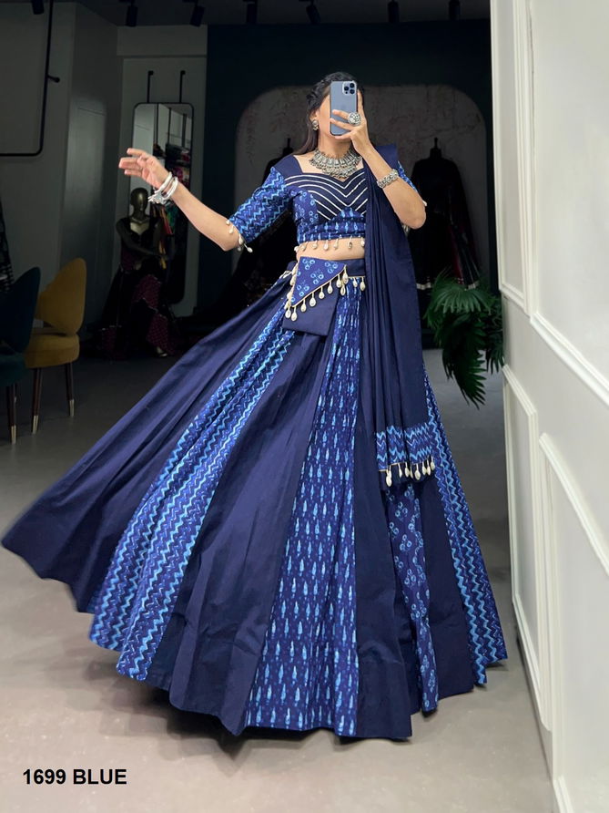 Aawiya 1699 Blue Pure Cotton Navaratri Lehenga Choli Wholesalers In Delhi