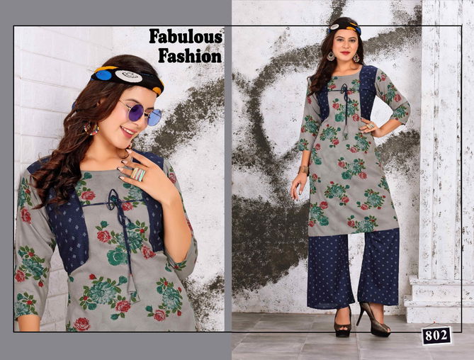 Trendy Tip Top Heavy Latest Fancy Designer Rayon Printed Jacket Kurti With Bottom Collection
