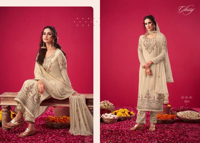 Glossy Naqsh 2808 Georgette Embroidery Work Heavy Wedding Wear Salwar Kameez Collection
