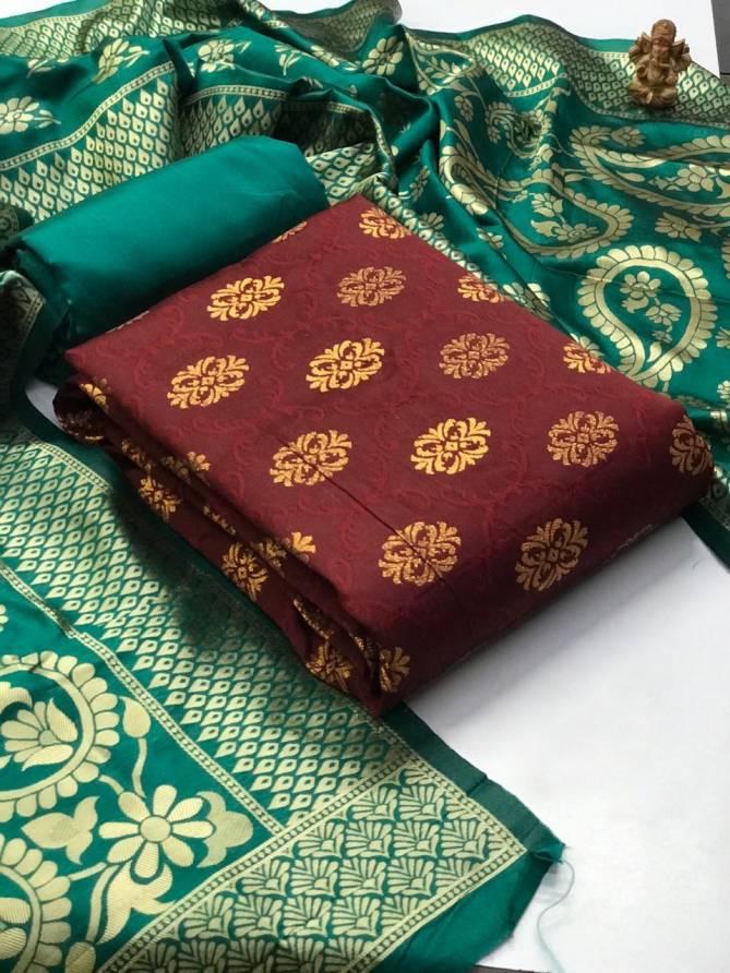 Banarasi Silk Dress 1 Designer Banarasi Silk Casual Wear Dress Material
