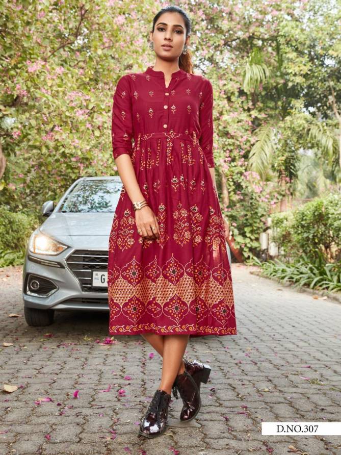 VEE FAB STYLE OUT VOL-3 Latest Fancy Ethnic Wear Rayon Slub With Gold Print Designer Kurti Collection