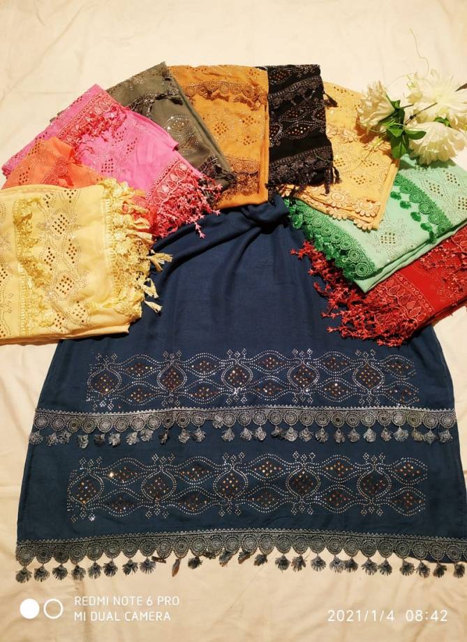 Multi Hijab 12 Latest Designer Lace Work Hosiery Cotton Hijab Collection 