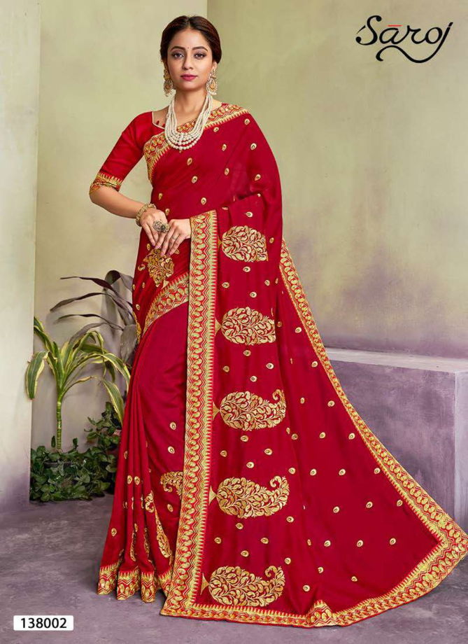 SAROJ  SUDHA Latest Fancy Designer Wedding Wear Vichitra Silk with Heavy Embroidery and Diamonds work Saree Collection