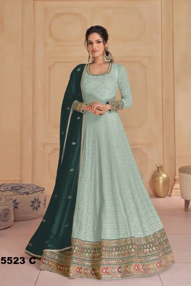 Hit Designer 5523 A to D Georgette Designer Gown With Dupatta Wholesale In India