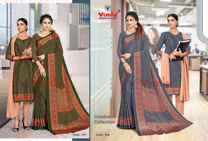 Tapsi Silk Vol 1 Printed Uniform Dress With Saree Combo Catalog
