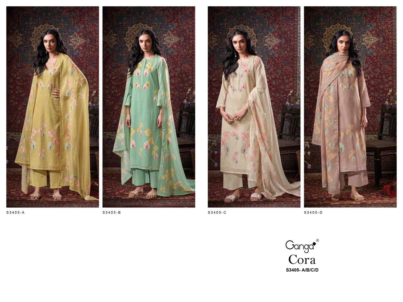 Cora 3405 by Ganga Cotton Linen Printed Salwar Suit Suppliers In India