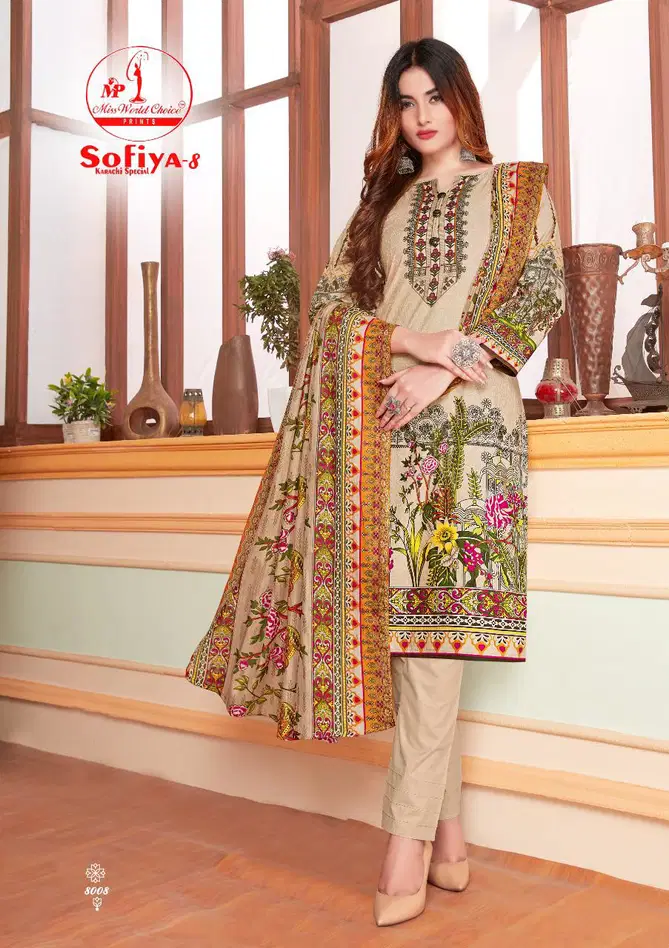 Miss World Choice Sofiya 8 Karachi Special Latest Casual Wear Pure Cotton Printed Dress Material Collection
