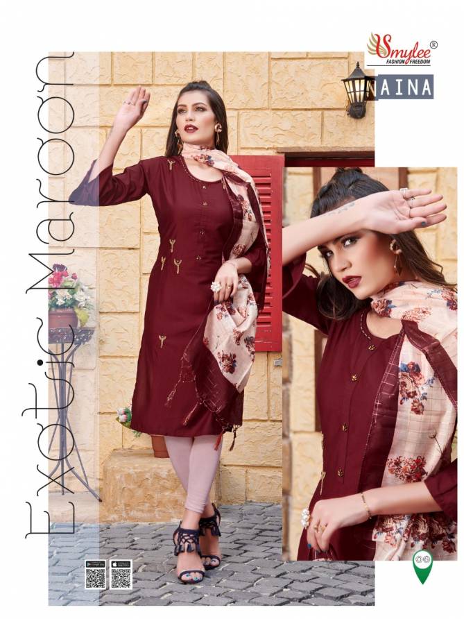 Smylee Naina Latest Designer Ethnic Wear Heavy Silk Kurti With Printed Dupatta Collection