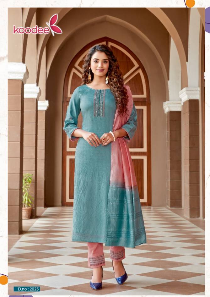 Koodee Saheli 6 Latest Fancy Festive Wear Pure Nylon Viscose With Embroidery Work Designer Readymade Salwar Suit Collection
