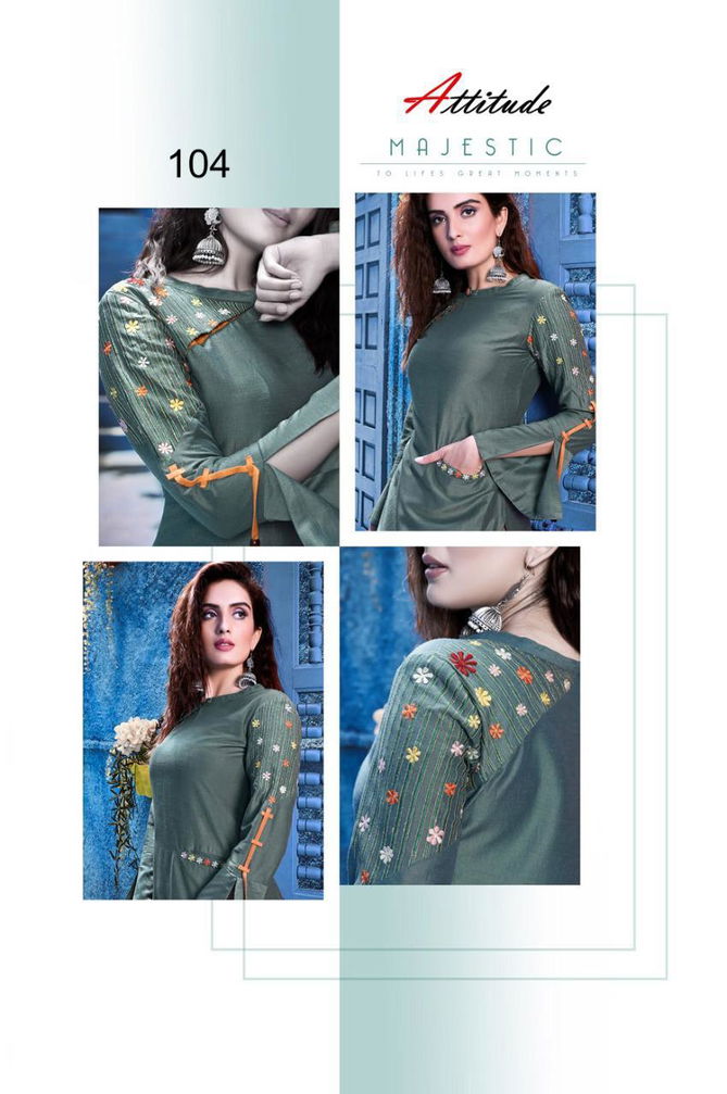 Attitude SHOW- ME Chinon Soft Silk Embroidered Premium Series of Kurti with Pant Classsy Style With it's Eye-Catching & Wonderful Collection