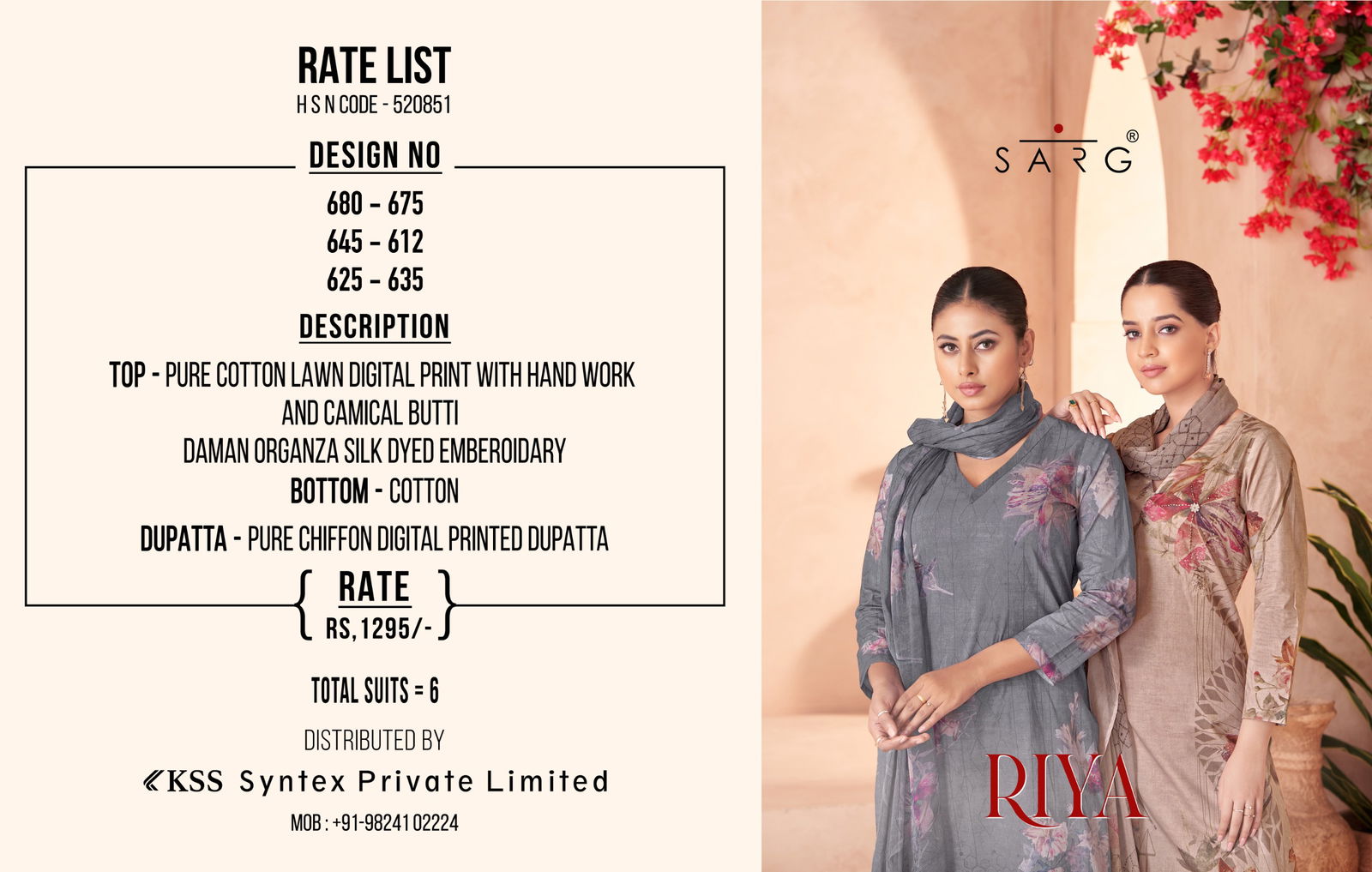 Riya By Sarg Lawn Cotton Digital Printed Dress Material Orders In India