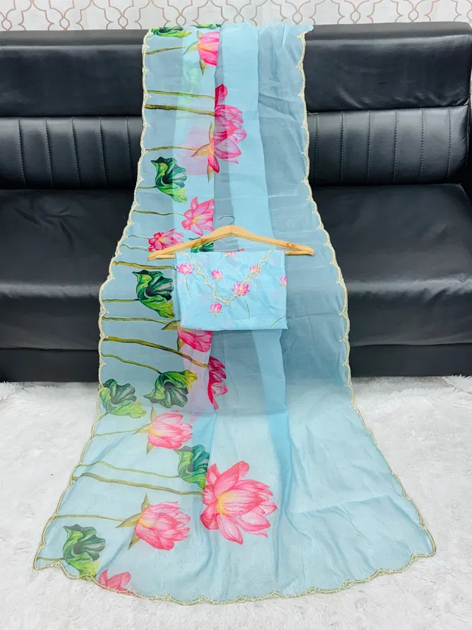 Vivera Flower Rani Organza Floral Printed Designer Saree Orders In India