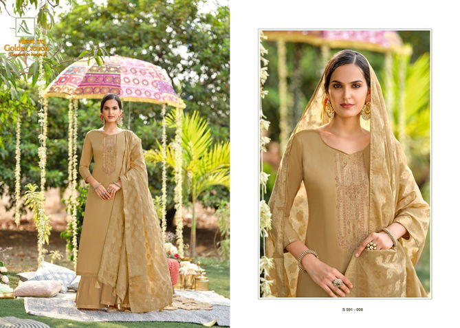 Alok Suit Golden Touch Fancy Latest Designer Heavy Festive Wear Pure Zam Cotton Dyed with Swarovski Diamond Dress Material Collection
