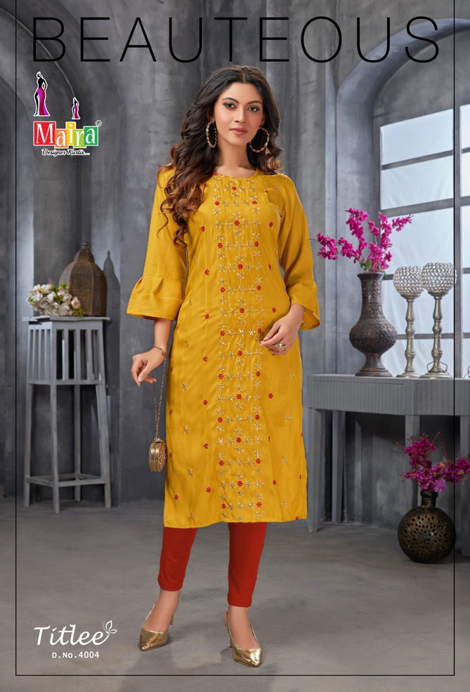 Maira Titlee 4 Heavy Party Wear Rayon Embroidery Kurti Collection