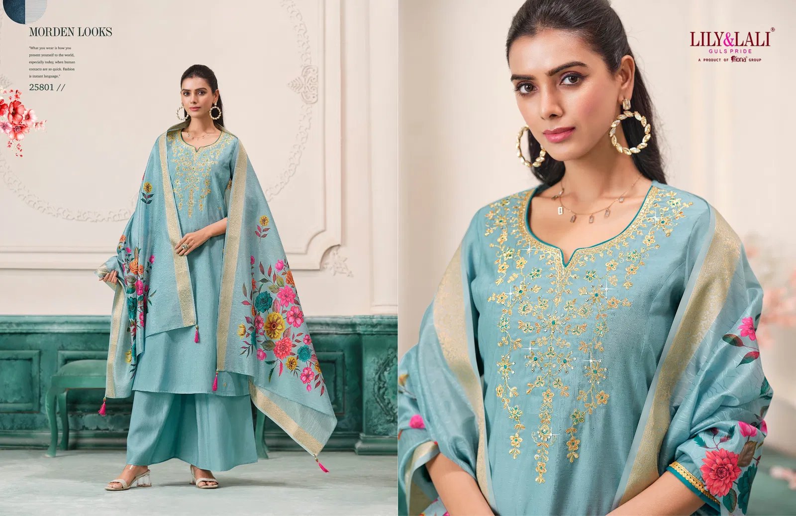 Nargis By Lily And Lali Roman Kurti Bottom With Dupatta Exporters In India