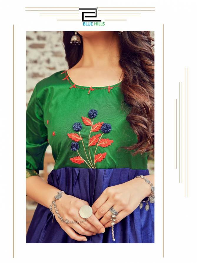 Blue Hills Silk Bublly 1 Fancy Designers Latest Festive Party Wear Silk Long Printed Kurti Collection