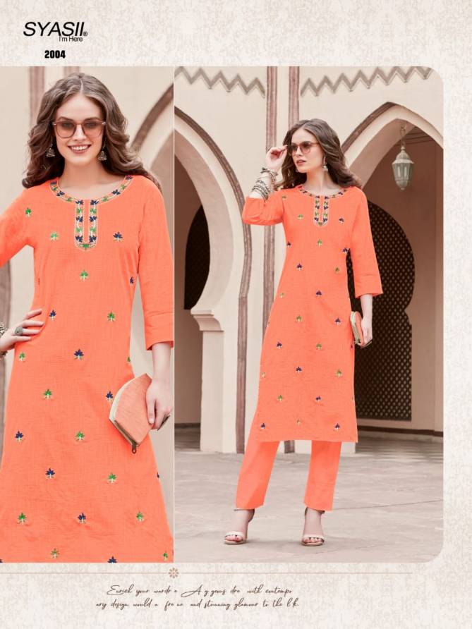 Syasii Pure 2 Fancy Ethnic Wear Cotton Embroidered Kurtis With Bottom Collection
