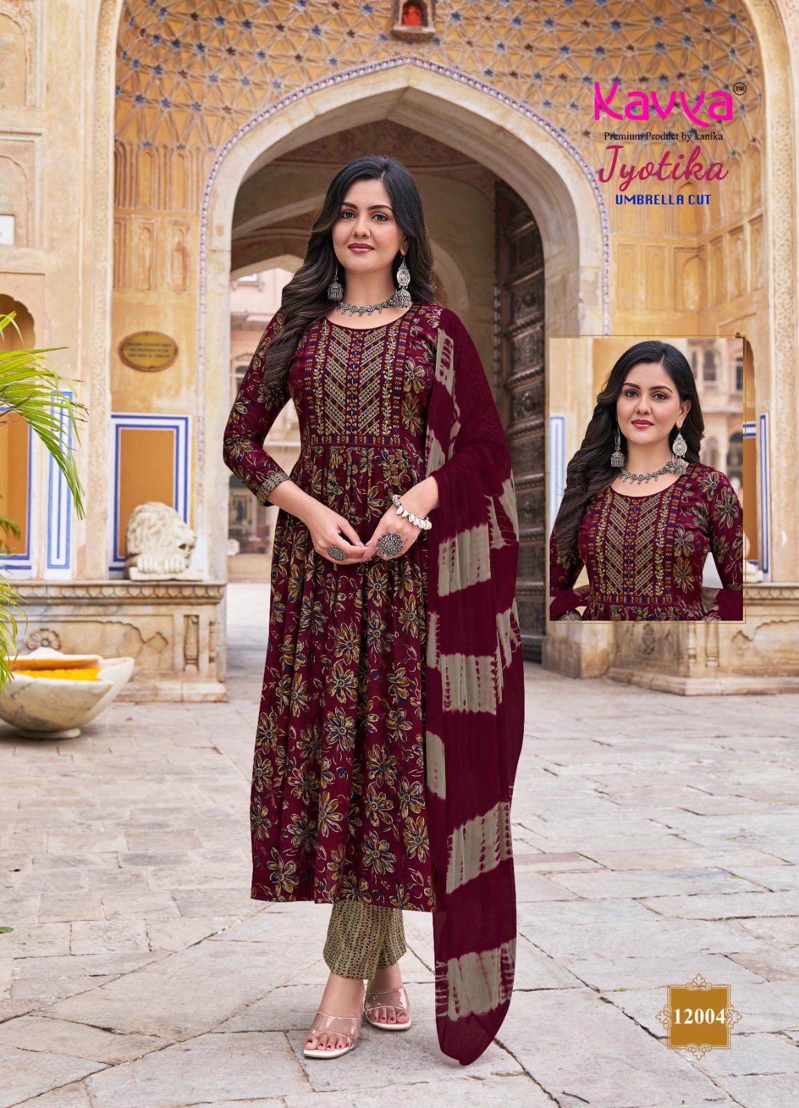 Jyotika Vol 12 By Kavya Foil Printed Kurti With Bottom Dupatta Exporters In India