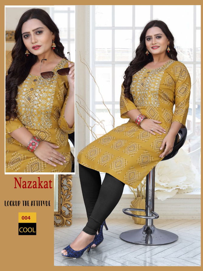 Akhand Jyot Nazakat Regular Wear Rayon Printed Latest Kurti Collection