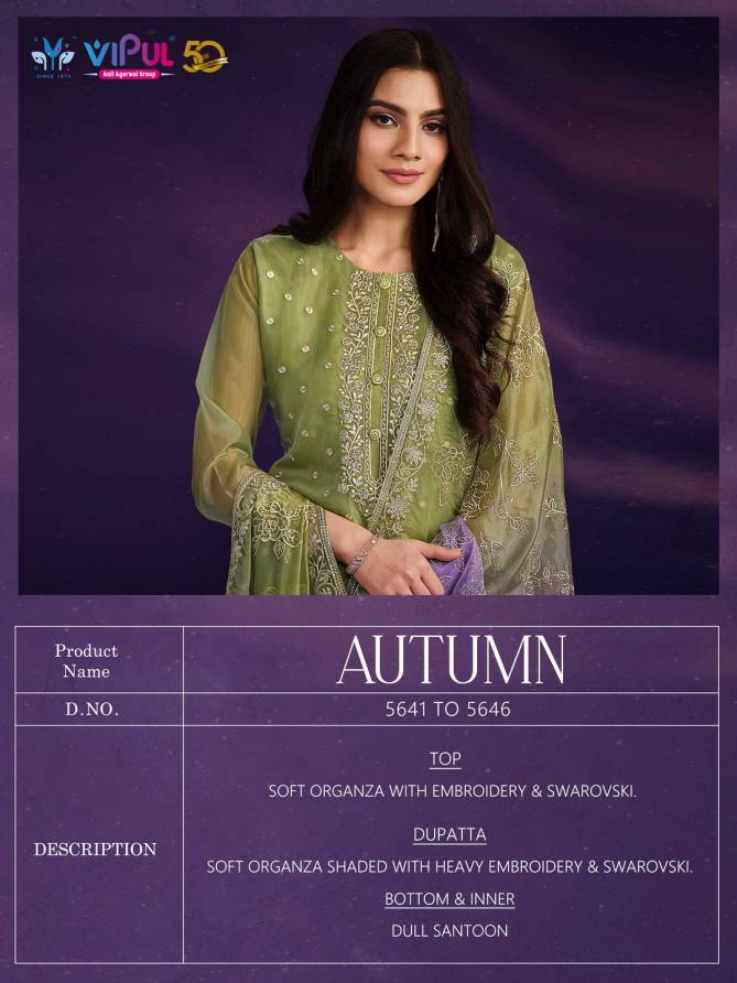 Autumn By Vipul Organza Embroidery Designer Salwar Suits Wholesale Price In Surat