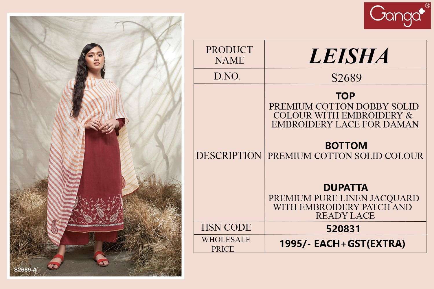 Leisha By Ganga Cotton Dobby Solid Designer Dress Material Orders In India