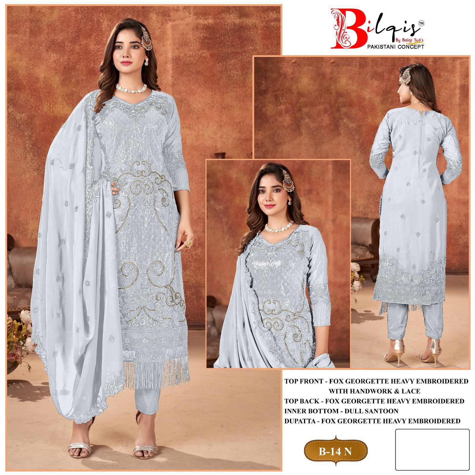 Bilqis B 14 K To N Faux Georgette Pakistani Suits Suppliers In India