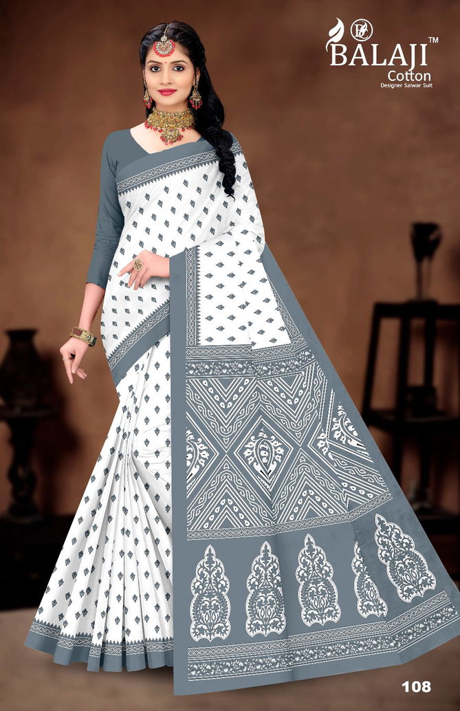 White Butti By Balaji Daily Wear Printed Cotton Sarees Suppliers In India