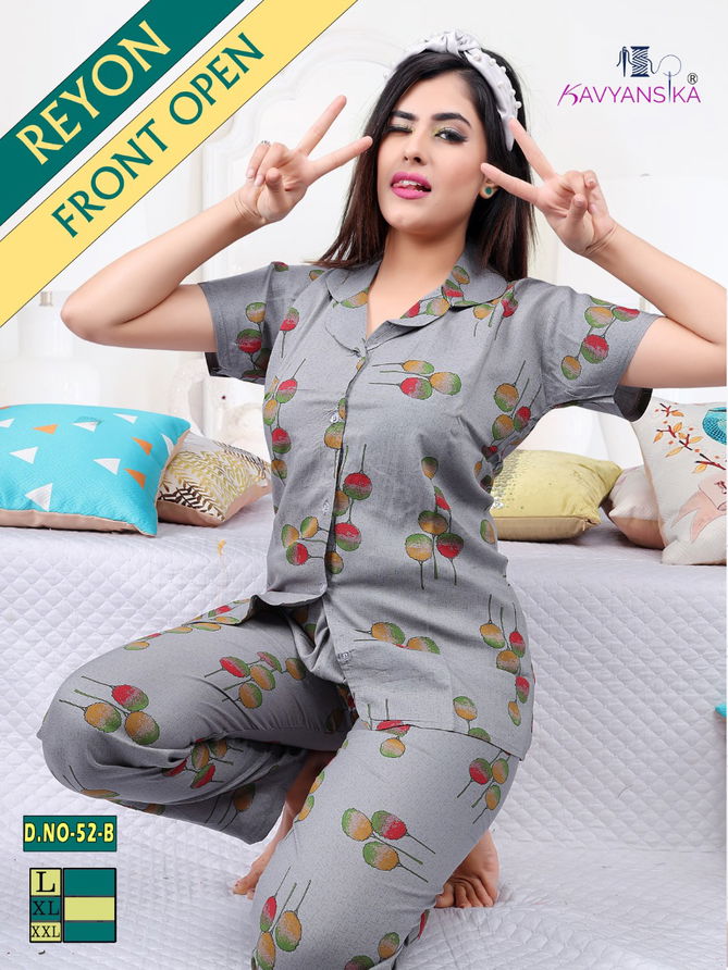 Kavyansika Rayon Rayon Night Wear Fully Readymade With Half Sleeves n Buttons Collar Style Comfortable Premium Western Collection
