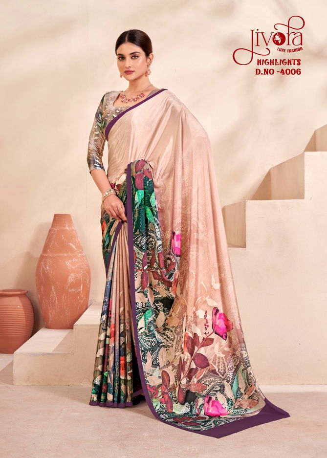 Highlight By Jivora Crepe Silk Printed Casual Wear Saree Suppliers In India