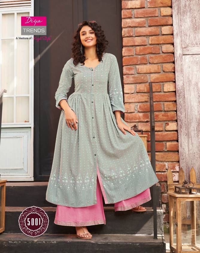 Ethnicity 5 Latest Designer Heavy Festive Wear Long Gown Style Rayon And Embroidery Work Long Kurtis Collection
