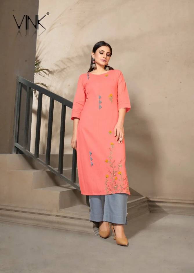 Vink Marigold 4 Latest Designer Fancy Ethnic Festive Wear linen cotton with handwork Kurti With Bottom Collection
