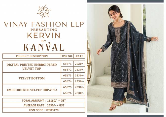 Vinay Kervin Kanval Printed Velvet Winter Wear Designer Salwar Suits
