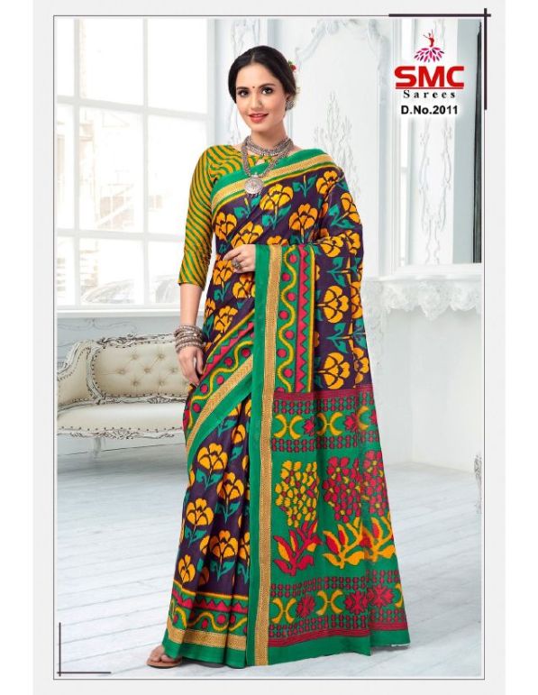 Smc Ikkat Casual Daily Wear Cotton Printed Designer Saree Collection