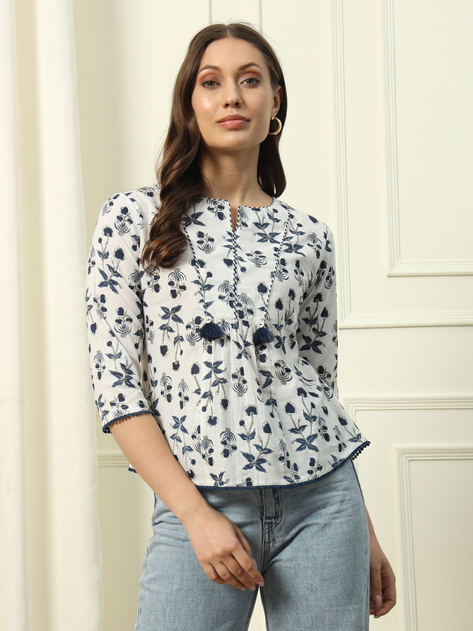 Fiorra TOP004 White Printed Cotton Western Top Wholesale Online