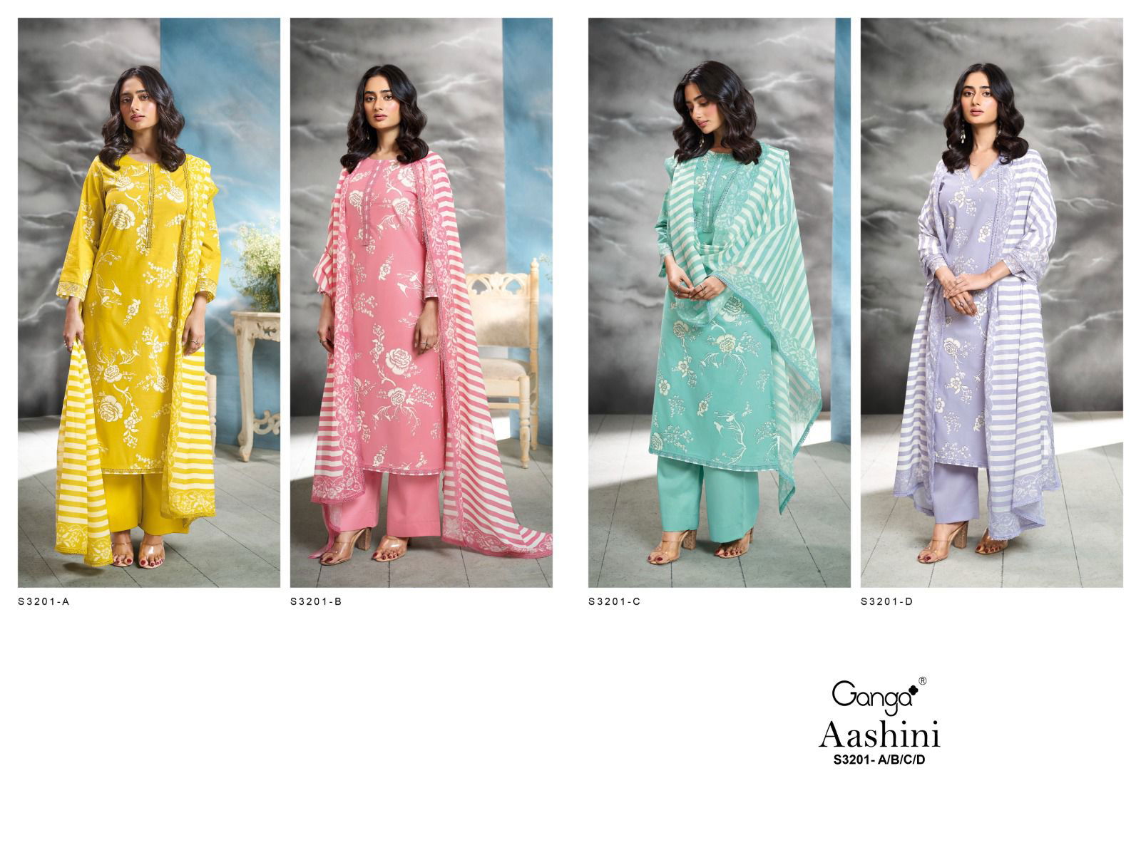 Aashini 3201 By Ganga Cotton Printed Embroidery Dress Material Online Wholesale