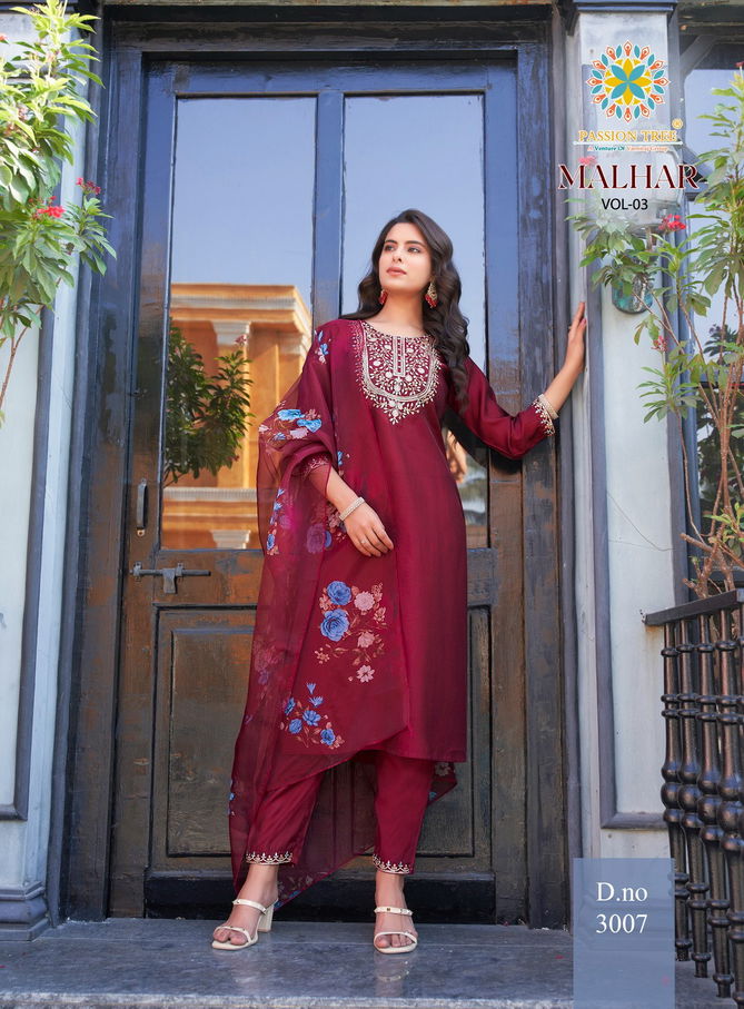 Malhar Vol 3 By Passion Tree Roman Silk Embroidery Readymade Suits Exporters In India