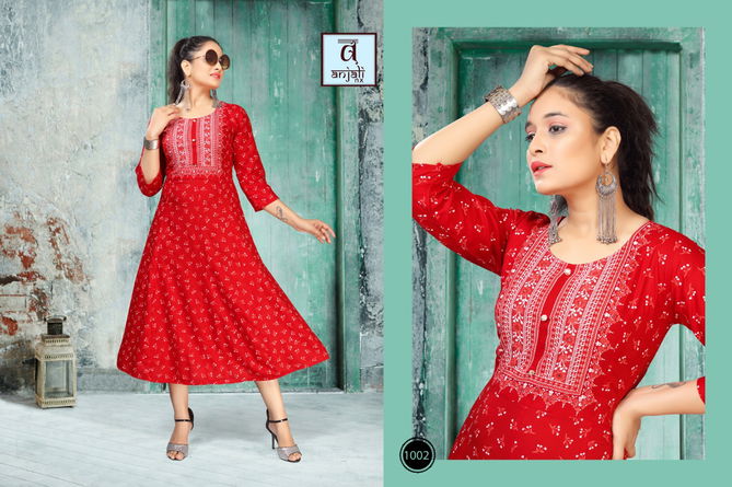 Anjali Libas Latest Regular Wear Rayon Printed Designer Kurtis Collection