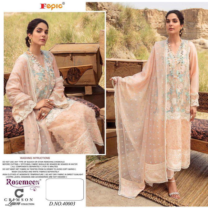 Fepic Rosemeen Crimson Latest Designer Pure Cotton With Embordered Pakistani Salwar Kameez Lawn Collection
