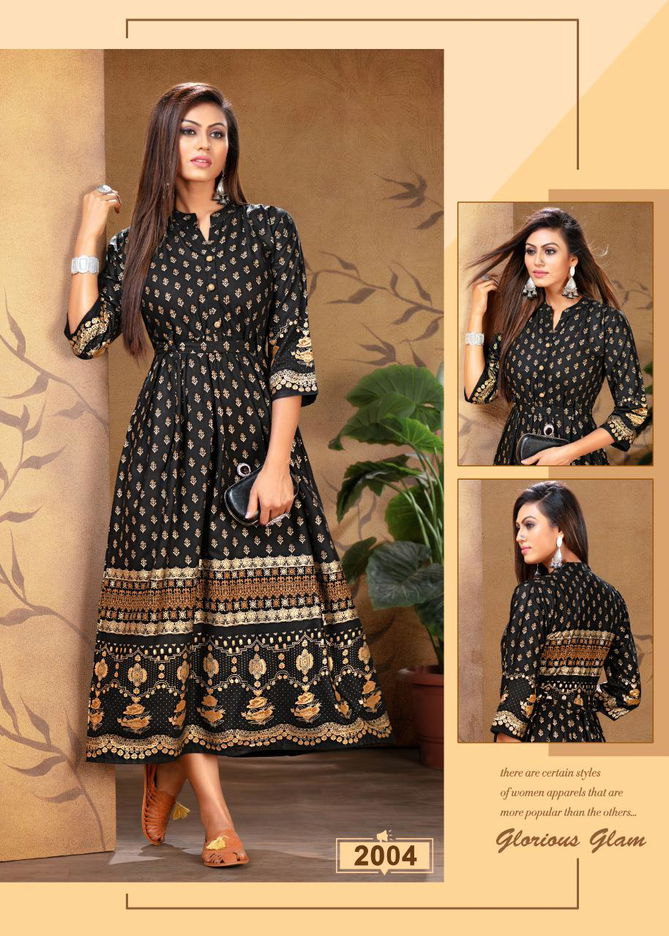 Ft Falak Repeat Latest fancy Designer Heavy Rayon Gold Print Stylish Look Kurti Collection
