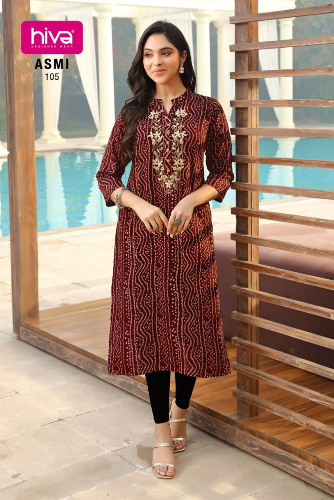 Hiva Asmi New Fancy Party Wear Rayon Heavy Designer Long Kurti Collection