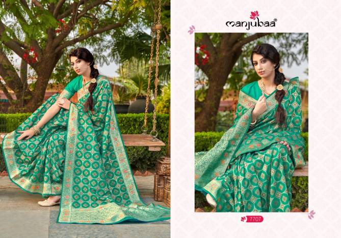 Manjubaa Minnal Silk Latest Fancy Festive Wear Designer Banarasi Saree Collection